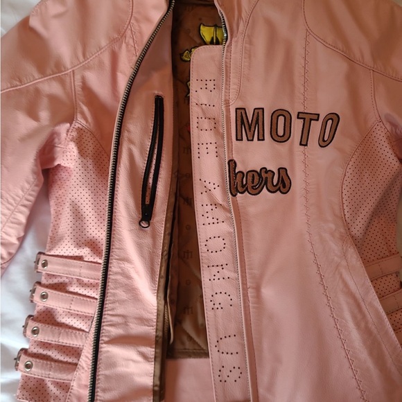 ICON Moto Leathers SMALL Motorcycle Jacket Pink Leather Full Zip Lined - Picture 9 of 10